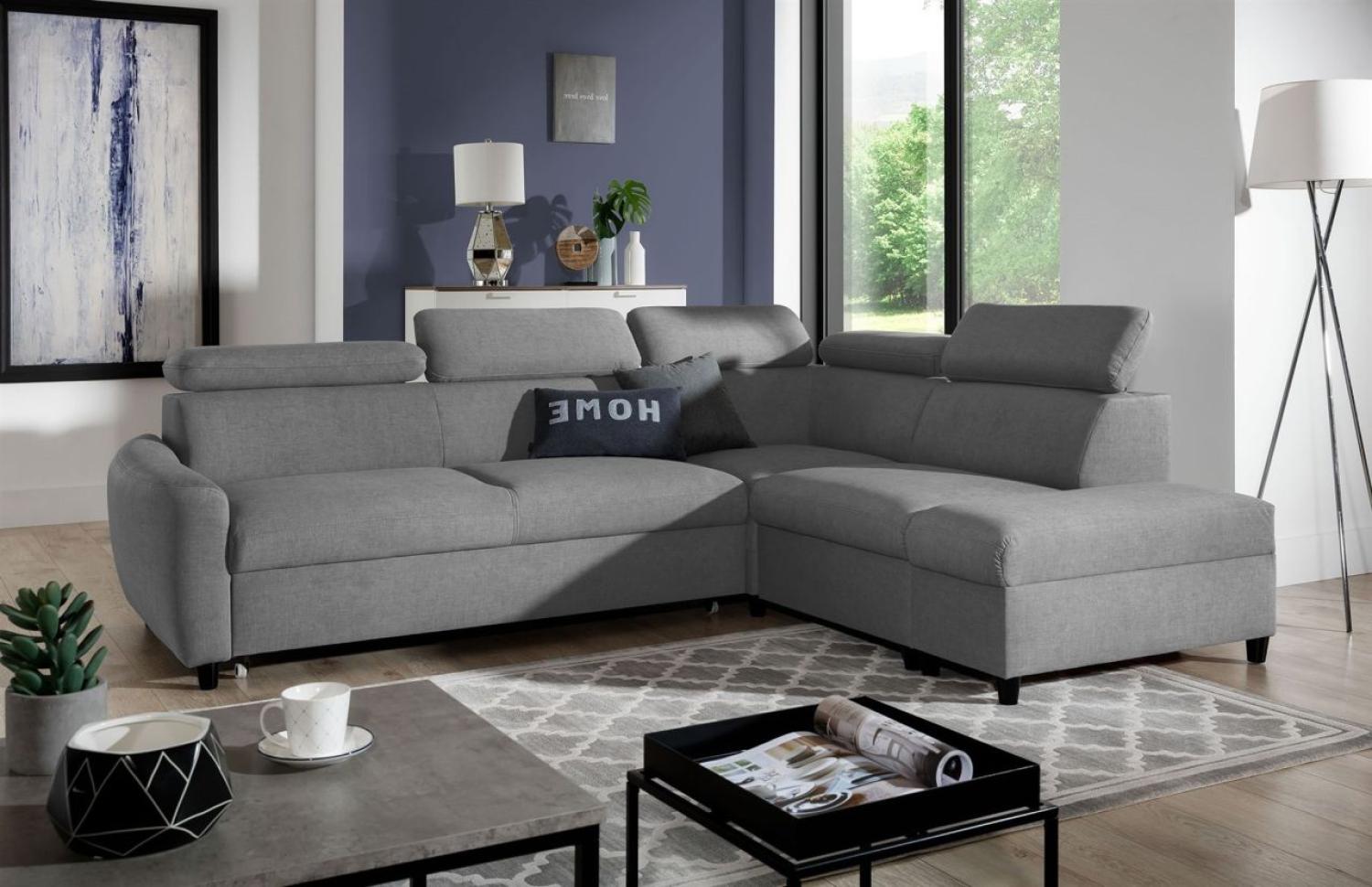 Ecksofa Schlafsofa Sofa ANTON in Stoff Esito Grau Ottomane Rechts Bild 1