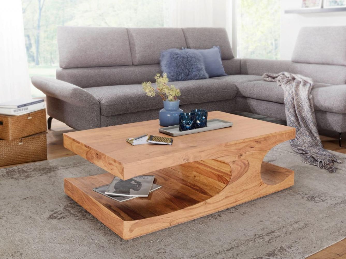 Couchtisch Massivholztisch BUANA 118x70x38 cm mit Ablage Holz Akazie Bild 1