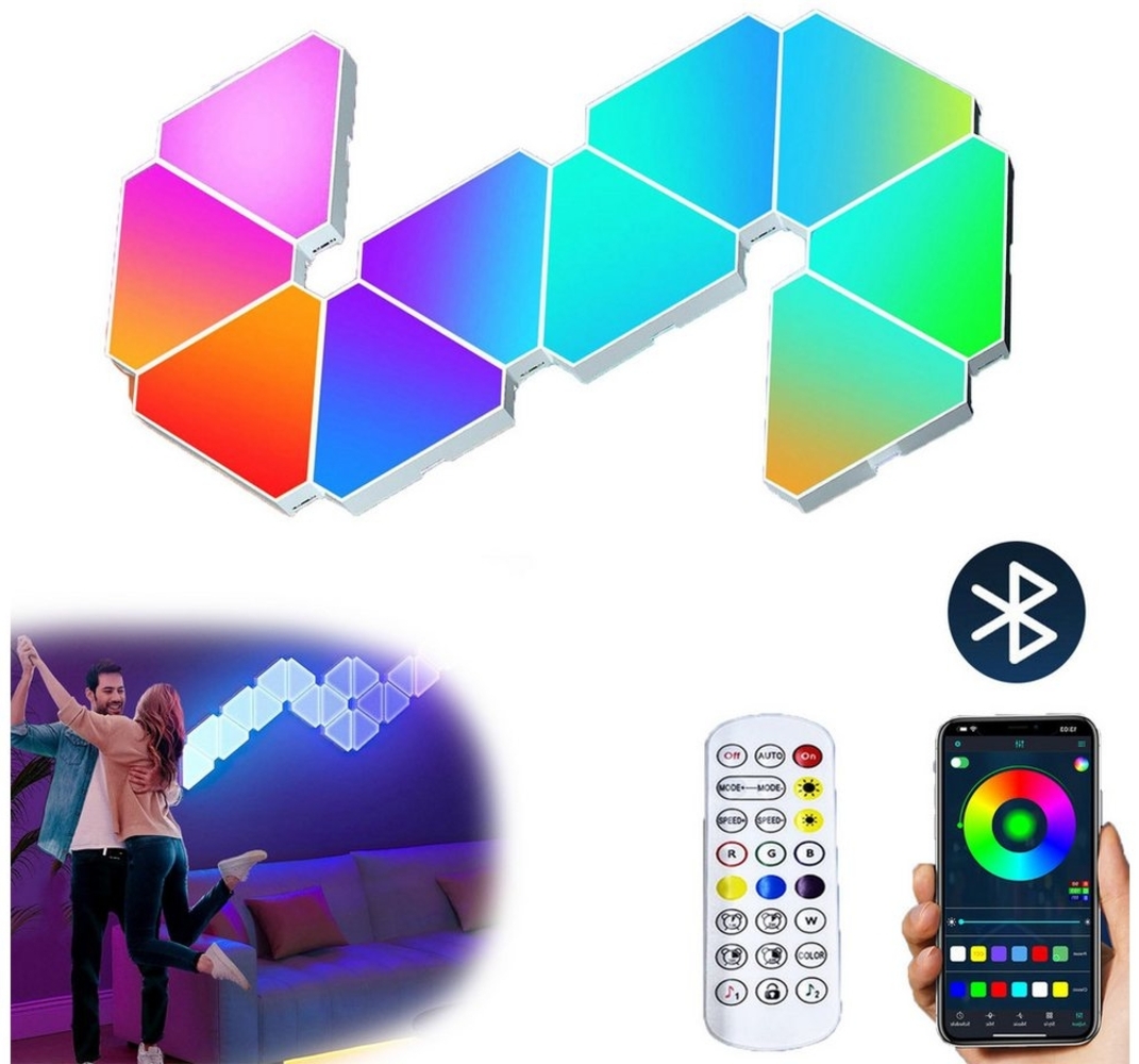 Jibenhome LED Panel LED Dreiecke Wandleuchte MusikSync Timer,Echte RGB Gaming Beleuchtung, Bluetooth-10 Panels, LED fest integriert, LED Panel Wand mit Fernbedienung & App-Steuerung Bild 1