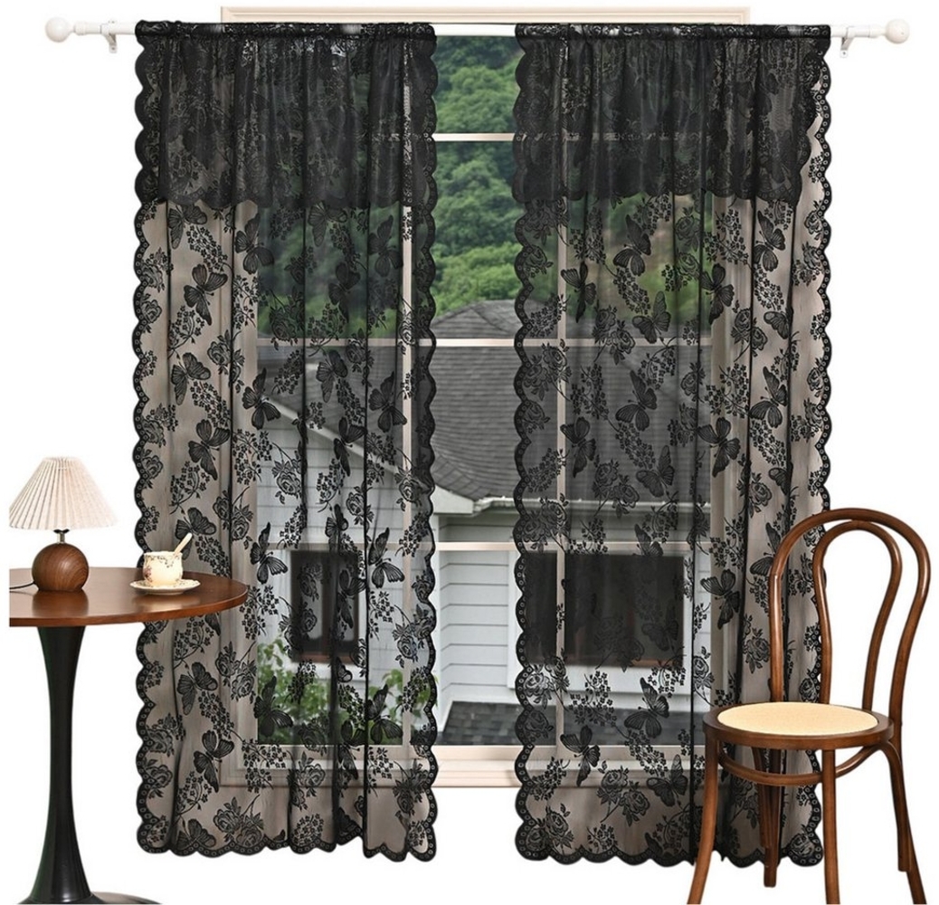 Refttenw Gardine Vintage Schmetterlings-Spitzenvorhänge,Rüschendekoration,2 Stück Bild 1