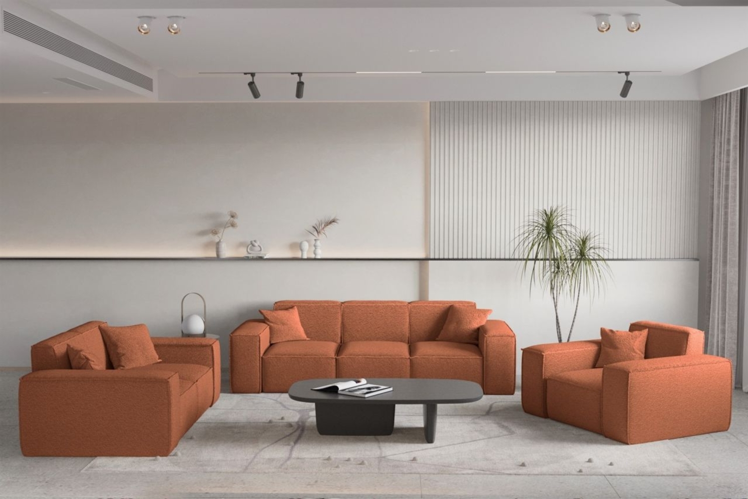Sofaset Designersofa CELES PREMIUM 3-2-1 in Stoff Ascot Bukla Terracotta Bild 1
