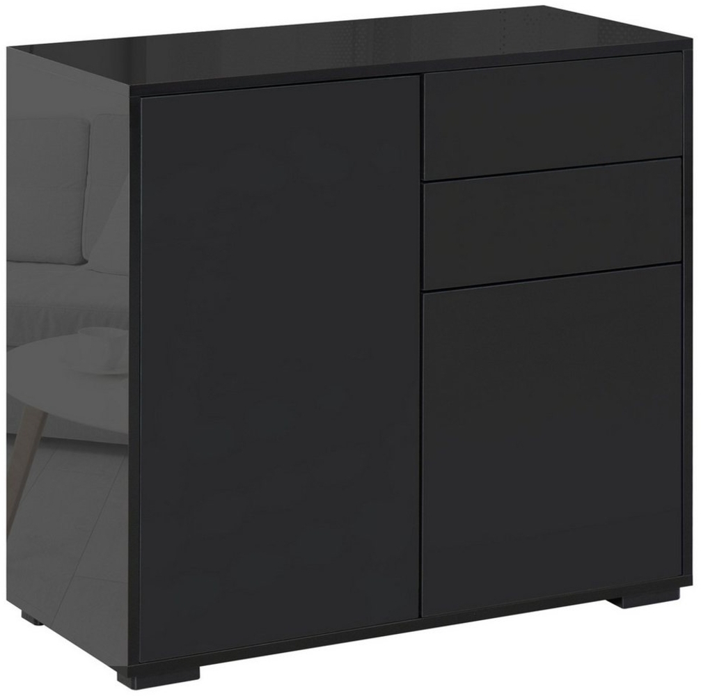 HOMCOM Highboard Sideboard Aufbewahrungsschrank mit 2 Schublade, 2 Türen (Mehrzweckschrank, 1 St, Aktenschrank), für Wohnzimmer, Schlafzimmer Schwarz 79 x 36 x 74 cm Bild 1