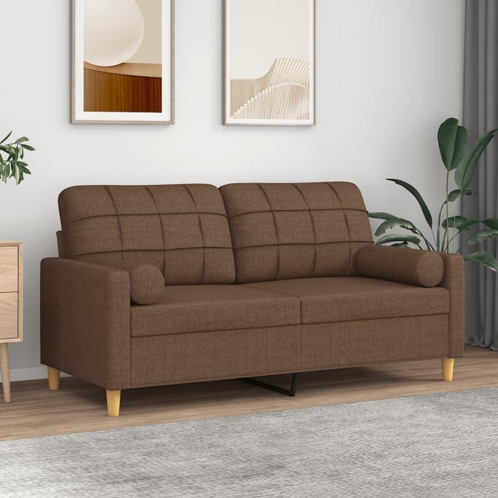 vidaXL 2-Sitzer-Sofa mit Zierkissen Braun 140 cm Stoff 3200785 Bild 1