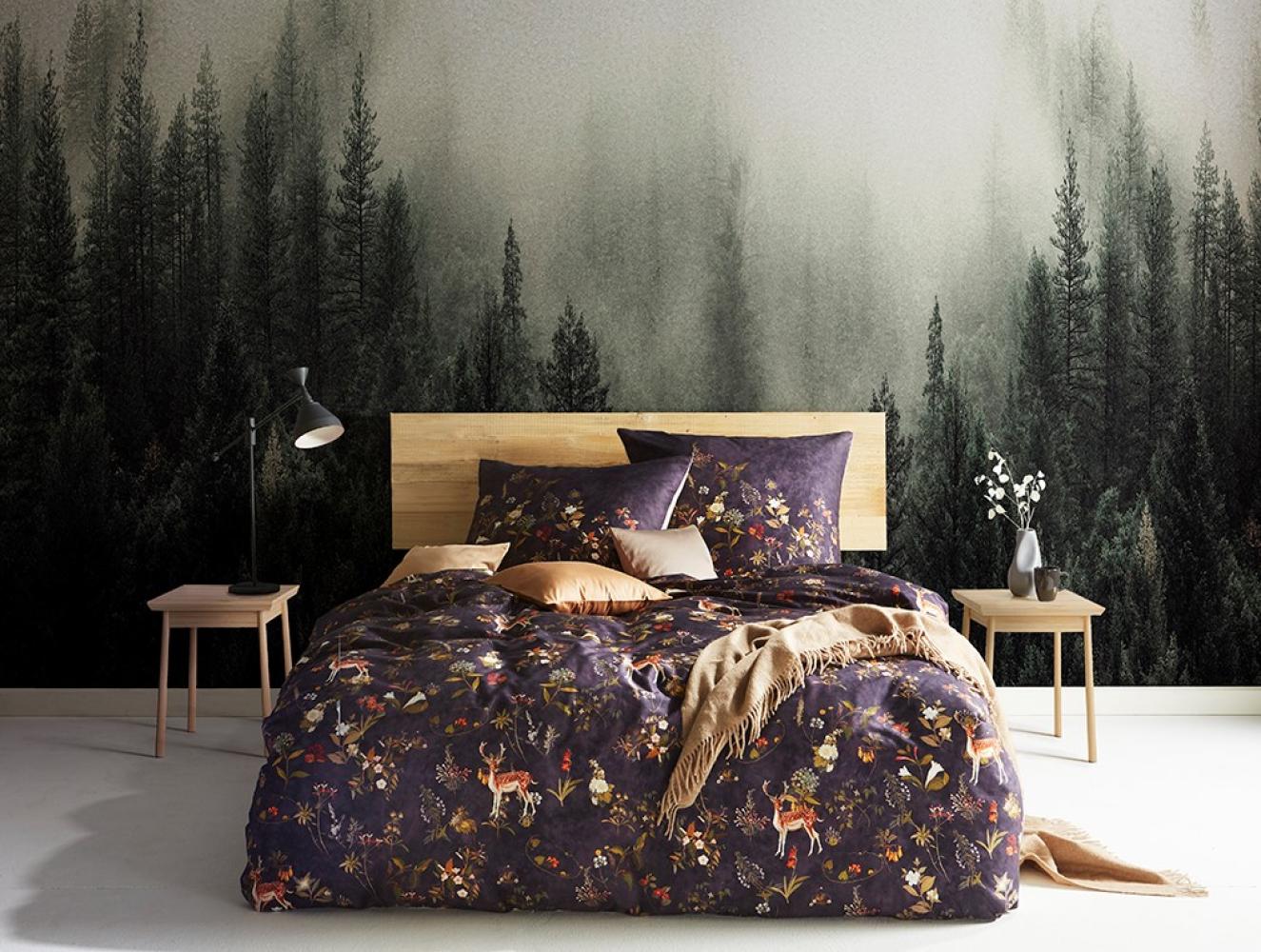 Fleuresse Mako-Satin Bettwäsche 155x220 Hirsch Blüten nachtschwarz 114121-01 Bild 1