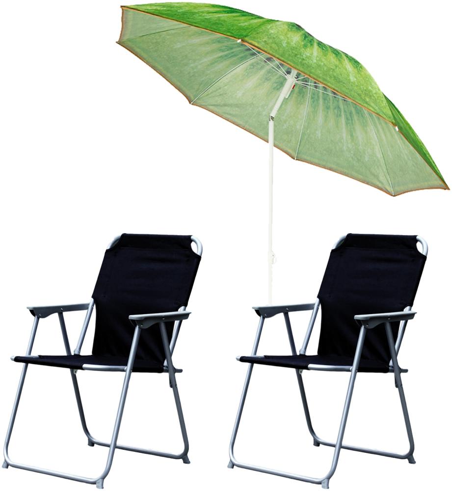 2x Campingstuhl Klappstuhl Schwarz + Sonnenschirm Ø180cm Kiwi Bild 1