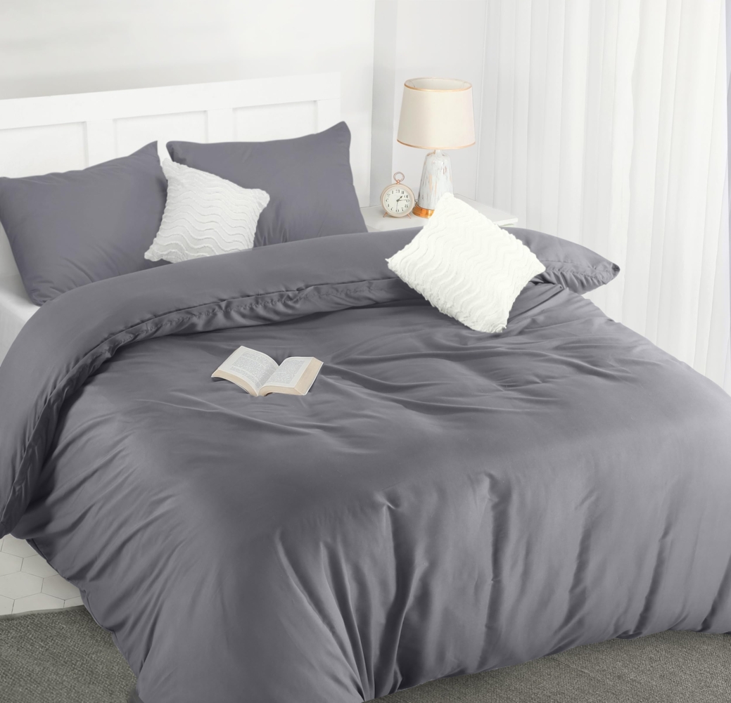 Utopia Bedding Bettwäsche Set - Mikrofaser Bettbezug 230x220 cm + 2 Kissenbezüge 50x75 cm - Grau Bild 1