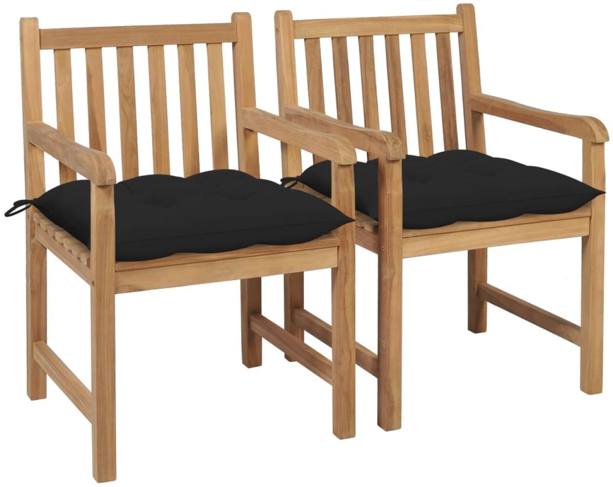 vidaXL Gartenstühle 2 Stk. mit Schwarzen Kissen Massivholz Teak 3062752 Bild 1