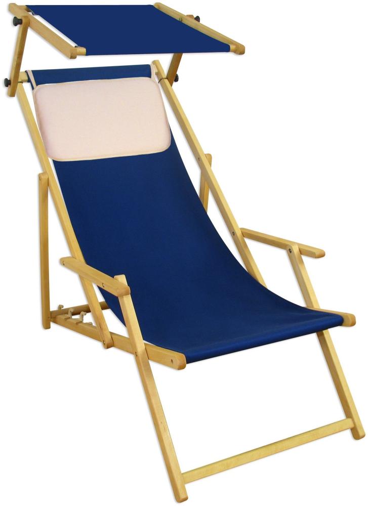 Gartenstuhl blau Sonnenliege Strandstuhl Sonnendach Kissen Deckchair Buche 10-307 N S KH Bild 1