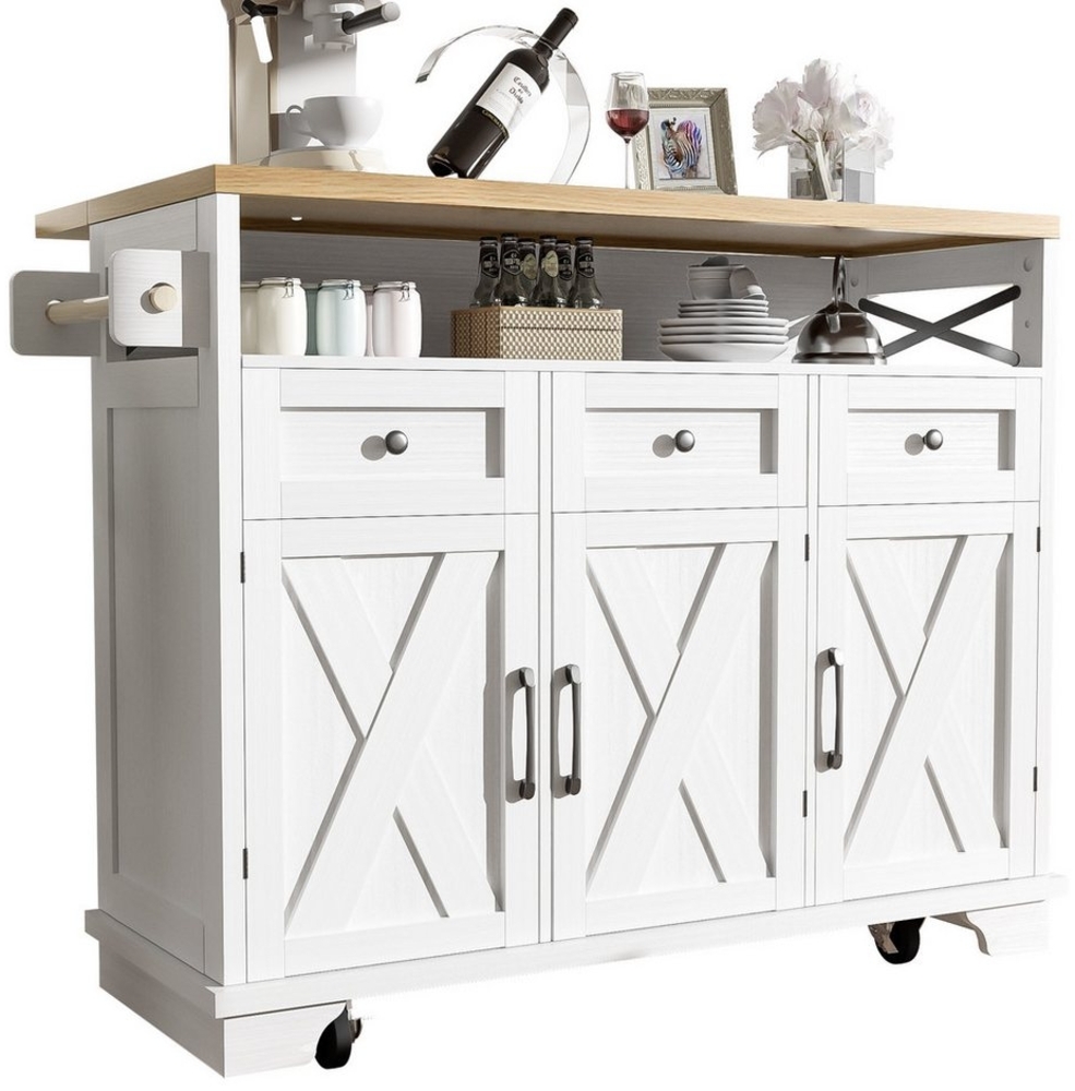 MC Star Kücheninsel Küchenschrank Essschrank mit Holzmaserung Esswagen, (multifunktionalem Stauraum, herausnehmbaren Trennwänden, mit Handtuchhalter) Bild 1