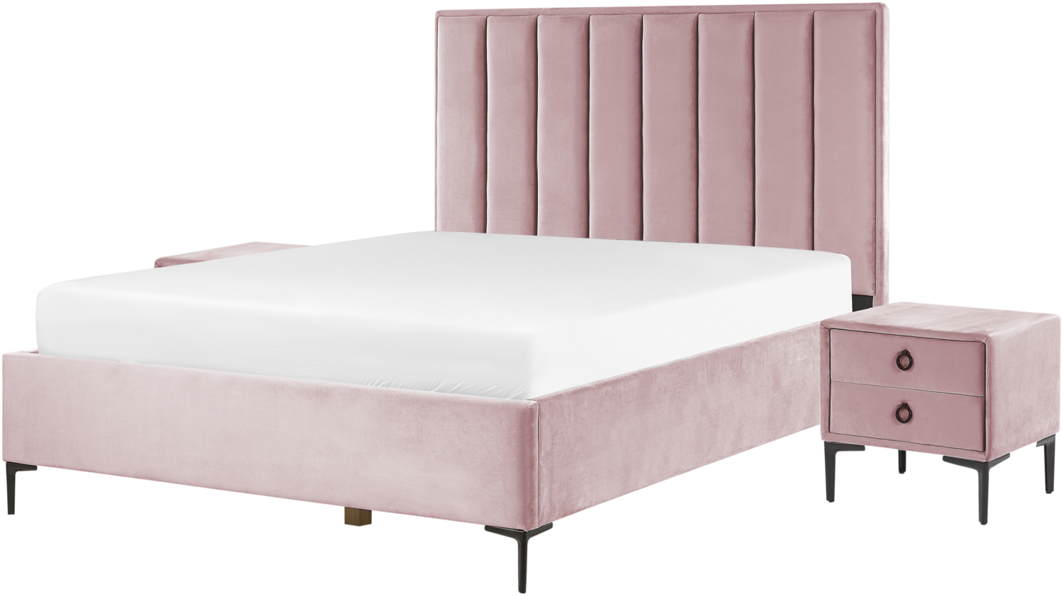 Schlafzimmer Set SEZANNE 160 x 200 cm Samtstoff Rosa Bild 1