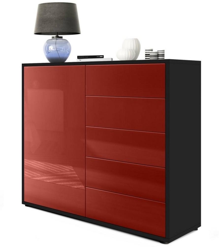 Vladon Sideboard Ben V2, Kommode mit 1 Tür und 5 Schubladen, Schwarz matt/Bordeaux Hochglanz (79 x 74 x 36 cm) Bild 1