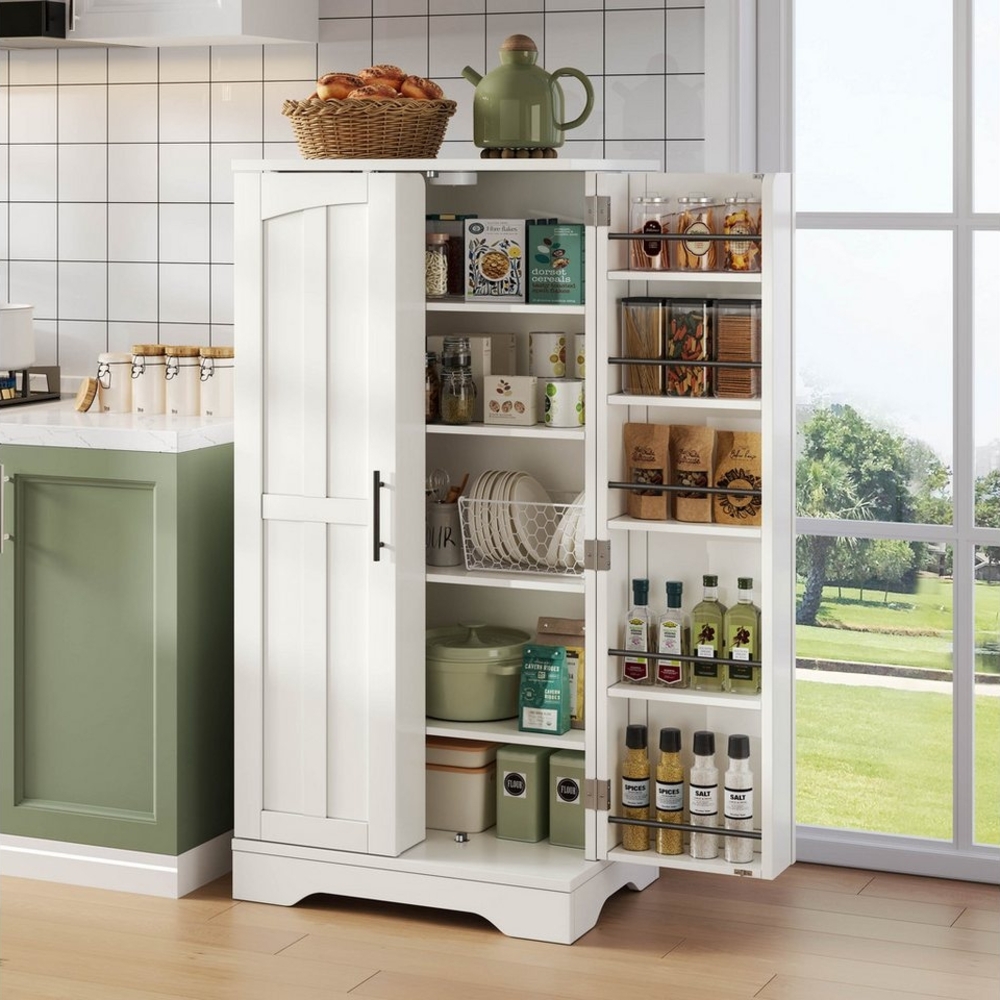 Flieks Mehrzweckschrank Hochschrank mit LED-Sensorlicht und verstellbaren Regalböden (H120xB60xT40 cm, 1-St) Küchenschrank Buffetschrank mit Türablagen Holzschrank weiß Bild 1