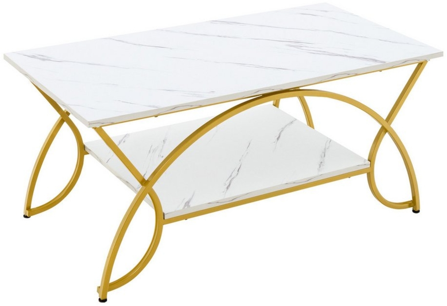 COSTWAY Couchtisch Marmor, mit Ablage & goldenem Metallbeinen, 100x50x45cm Bild 1