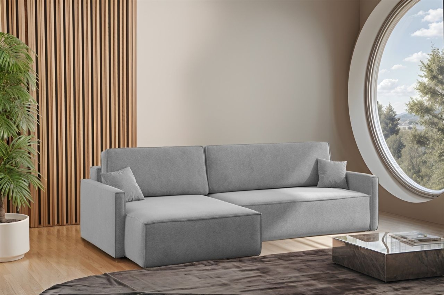 Ecksofa Schlafsofa Sofa LOUIS Stoff Salvador Grau Ottomane Links Bild 1
