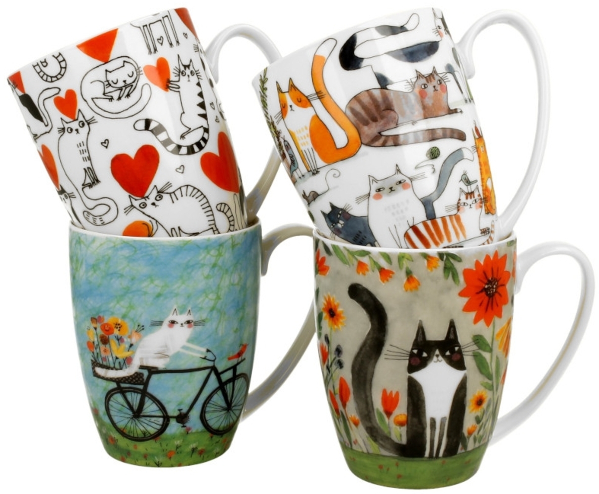 DUO ANIMALS 4er-Set klassische Becher 360 ml CAT'S WORLD New Bone China Porzellan Bild 1