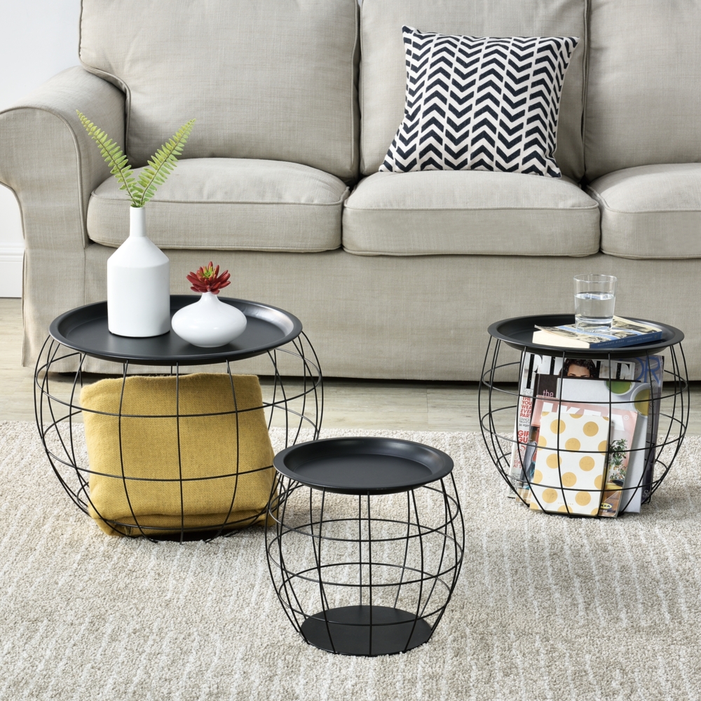 Couchtisch Neman 3er Set Metallkorb Schwarz en. casa Bild 1