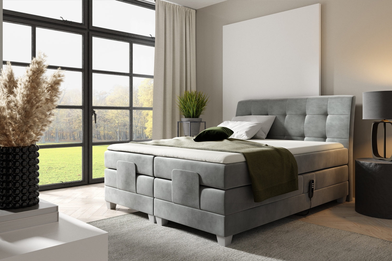 MEBLINI Boxspringbett Elektrisch DANTE 140x200 cm mit Bettkasten – H3/Grau Samt Polsterbett - Doppelbett mit Toppers & Taschenfederkern-Matratzen Bild 1