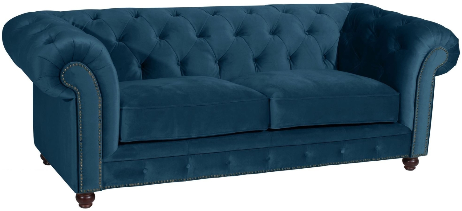 Sofa 2,5-Sitzer Kathe Bezug Samtvelours Buche nussbaum dunkel / petrol 22487 Bild 1