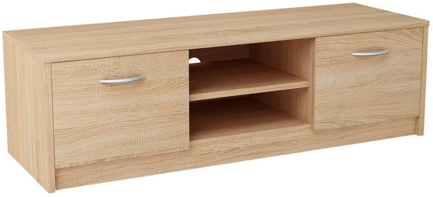 Home Collective TV-Schrank 120cm breit Lowboard mit matter Oberfläche Fernsehtisch (abgerundete Kante und Metall-Rollschienen Fernsehkommode) mit 2 Türen und 1 Regal, aus laminiertem Board sonoma Bild 1