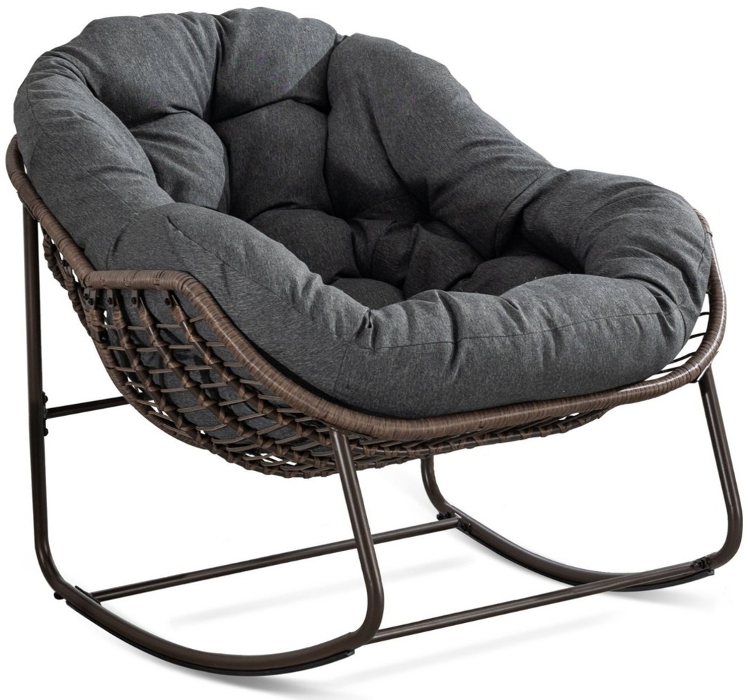 SeedWave Schaukelstuhl Übergroß mit PE-Rattan-Geflecht, 15 cm dickem Olefin-Fleece-Kissen, Lounge-Stuhl für Innen- und Außenbereich, Stilvolle Eierschalenform Bild 1