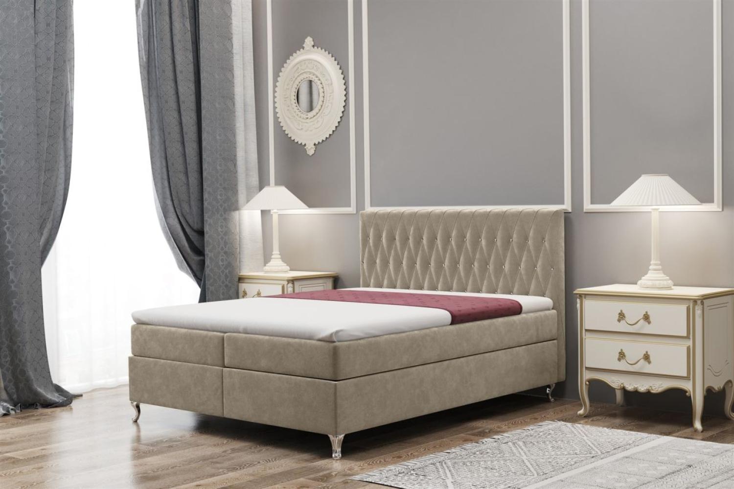 Boxspringbett Schlafzimmerbett ESME 140x220cm in Stoff Riviera Cappuccino Bild 1