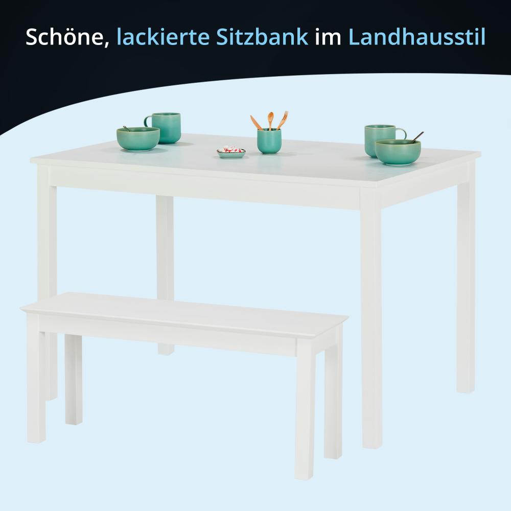 KHG 3-teiliges Set 2x Holzbank mit 1x Tisch Sitzbank Flur Garderobenbank Schuhbank 101x45x32 cm - Kiefer Holz Massiv bis 100 kg belastbar - Landhausstil weiß lackiert Bild 1