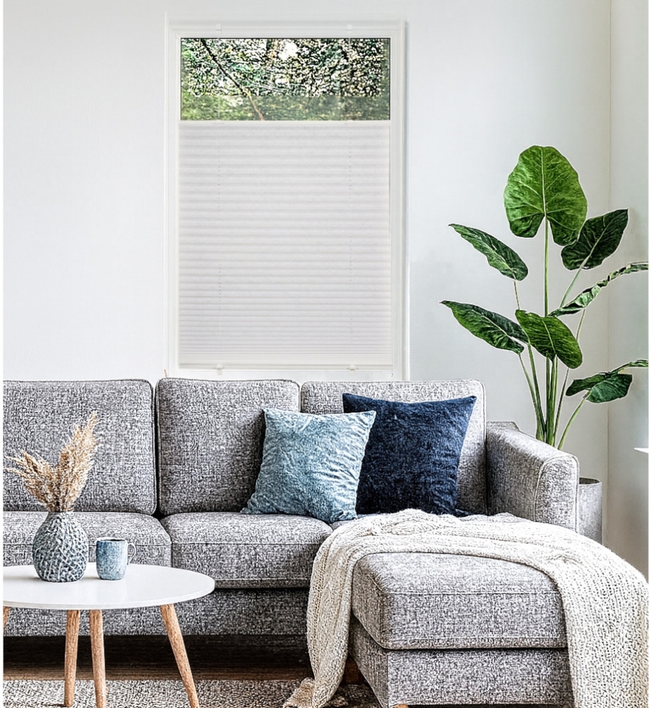 ondeco Plissee ohne Bohren Basic mit Klemmträger, Sonnenschutz für Fenster innen, lichtschutz und Blickdicht, Faltrollo Sichtschutz für Tür - Weiß - 50x130 cm Bild 1