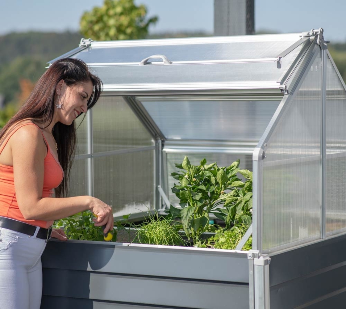 Westmann Metall Hochbeet mit Gewächshaus Store Bild 1