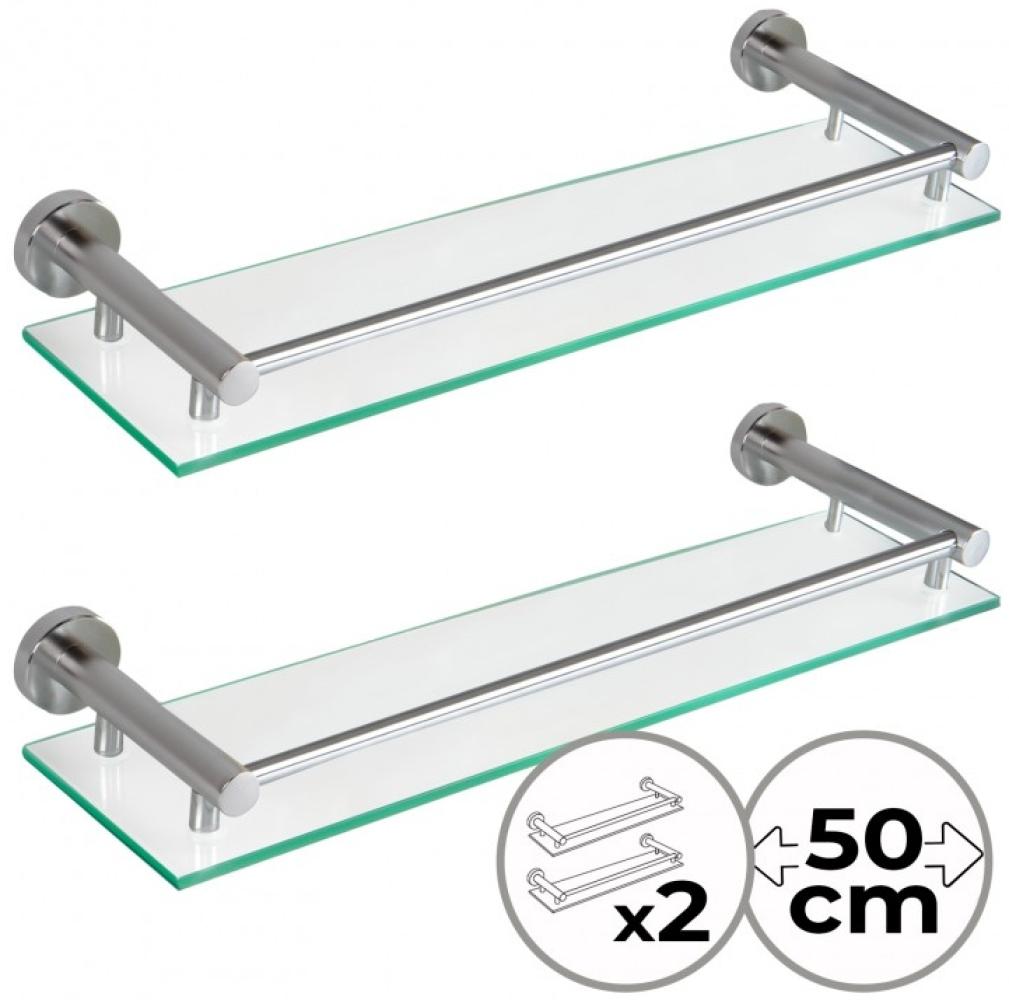 Aquamarin® Glasablage für Bad - Wandmontage, aus gehärtetem Glas und Aluminium, B 50cm, mit Montagematerial, einfache Montage 2 Stk - Badablage, Glasregal, Wandregal, Badezimmerregal, Bad Accessories Bild 1