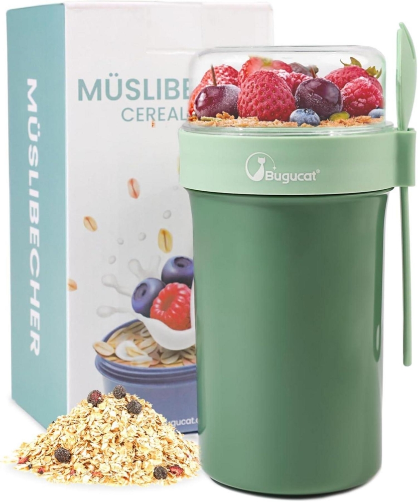 Bugucat Müslibecher to Go 760ml+230ml inkl. Löffel - Auslaufsicherer Müsli Bild 1