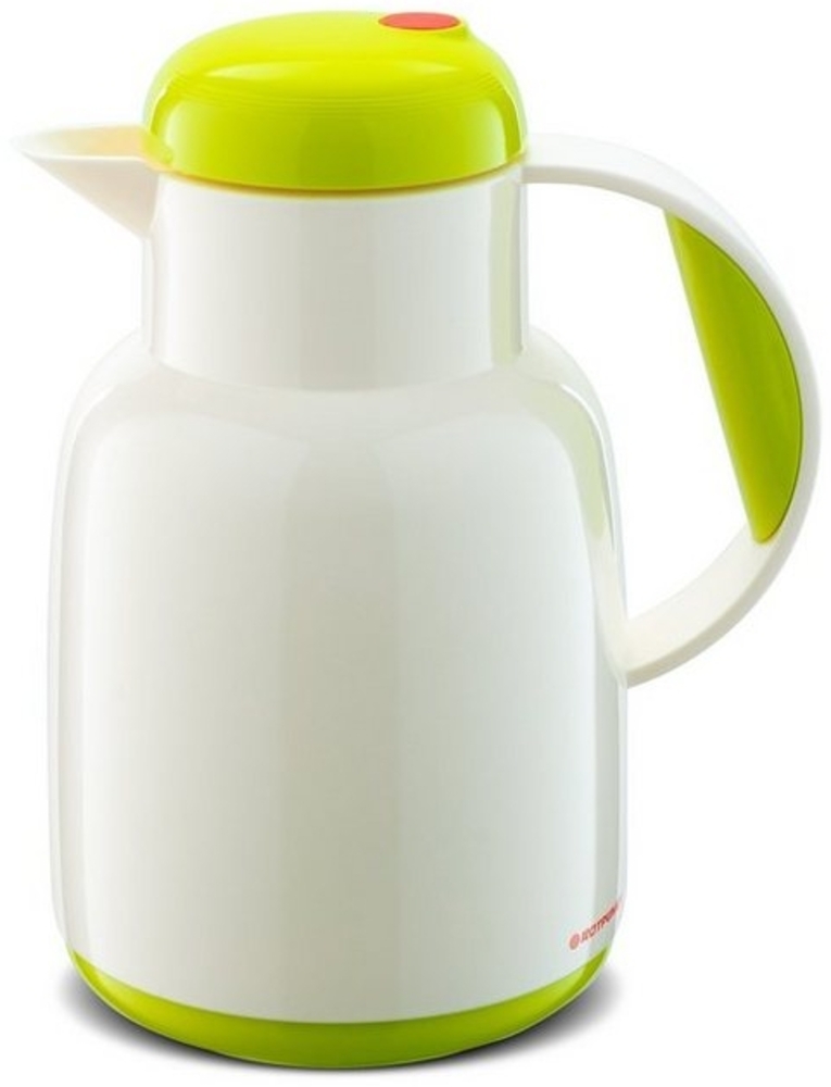 ROTPUNKT Isolierkanne 1,0 ltr. hochwertig I Glaseinsatz I BPA Frei I 24 Std warm 36 std kalt, 1 l, (Kaffekanne I Teekanne, 970 white/limecurd), Glaskolben aus doppelwandigem Rosalin-Glas Bild 1