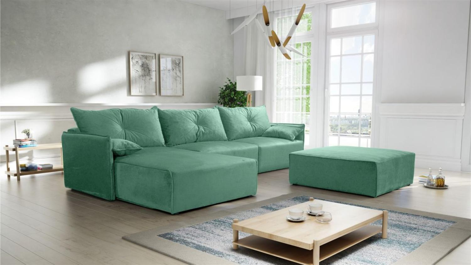 Ecksofa mit Schlaffunktion HUNTER in Royal Mintgrün Ottomane Links inkl. Hocker Bild 1