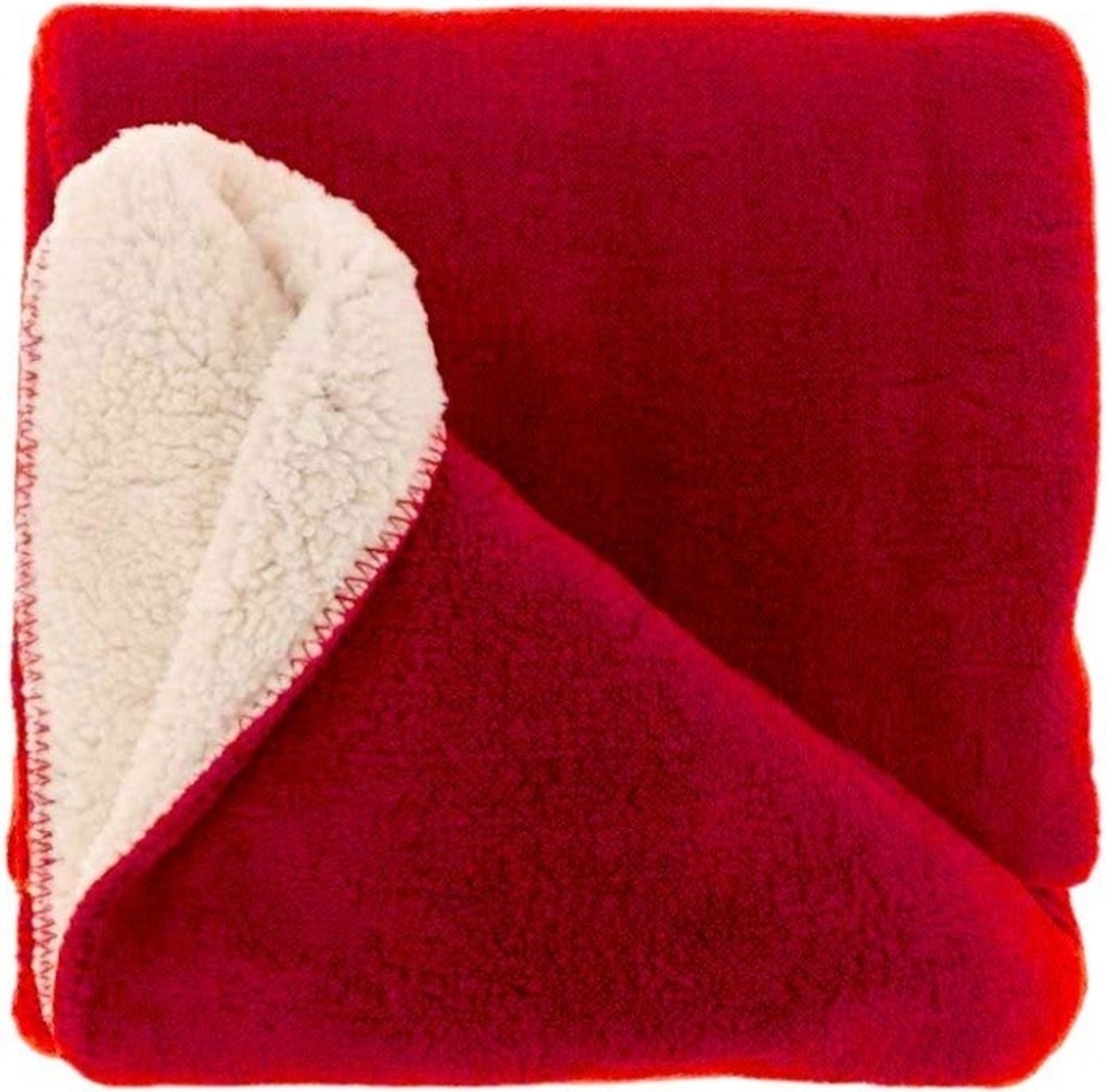 Kuscheldecke 130x180cm » Couchdecke Teddy-Stoff » Wohndecke 'Tommie' mit Wendeoptik - Rot Bild 1