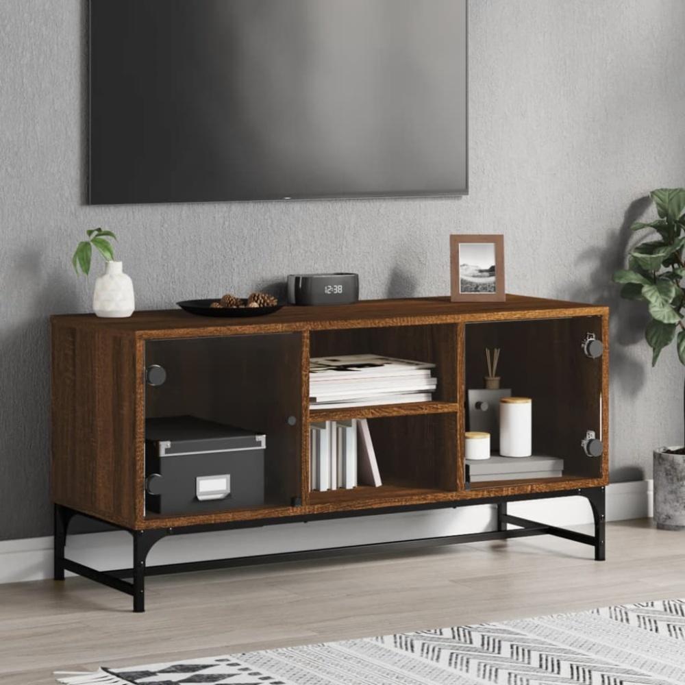 vidaXL TV-Schrank mit Glastüren Braun Eichen-Optik 102x37x50 cm 836538 Bild 1