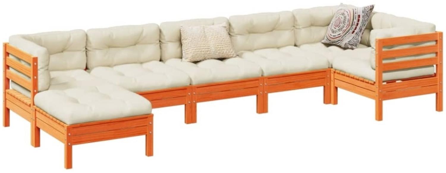 vidaXL 7-tlg. Garten-Sofagarnitur mit Kissen Wachsbraun Kiefernholz 3299549 Bild 1