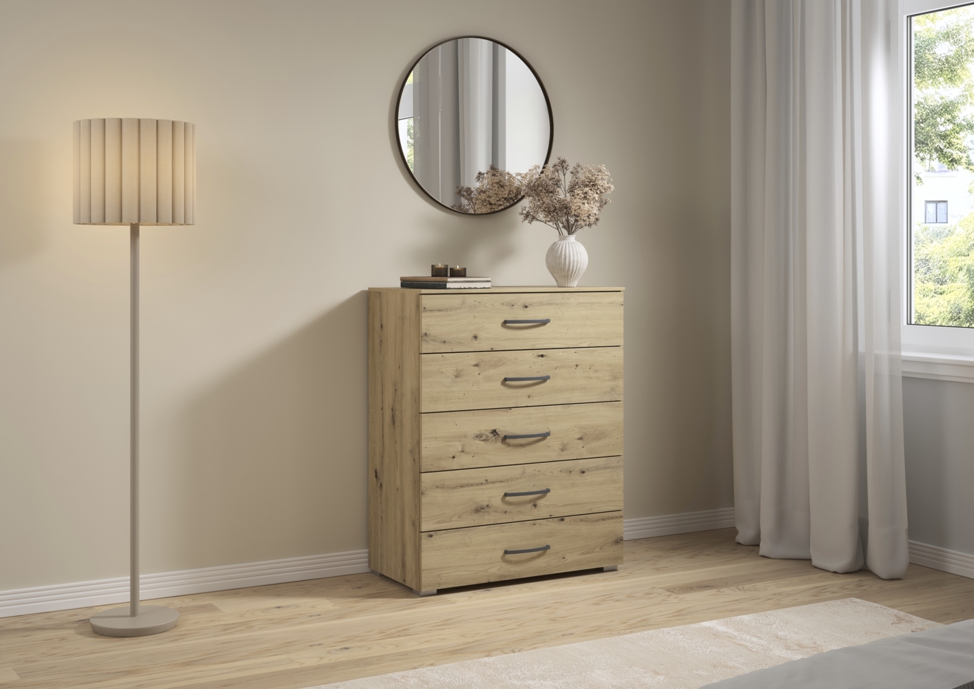 rauch Aditio Box, Kommode, 5 Schubladen, mit Softclose-Funktion, Farbe Eiche Artisan, BxHxT 80x100x43cm Bild 1