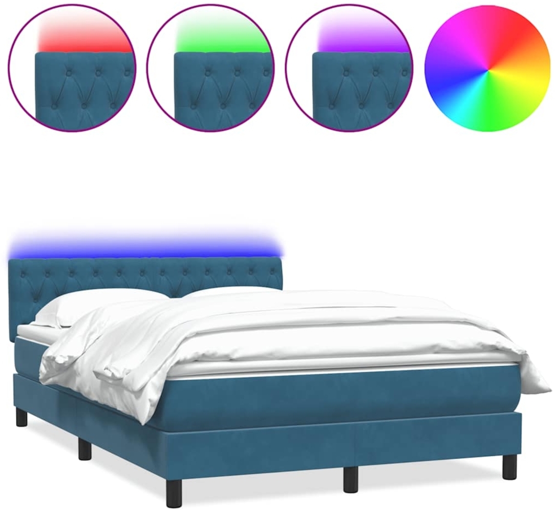 vidaXL Boxspringbett mit Matratze Dunkelblau 140x220 cm Samt 3317221 Bild 1