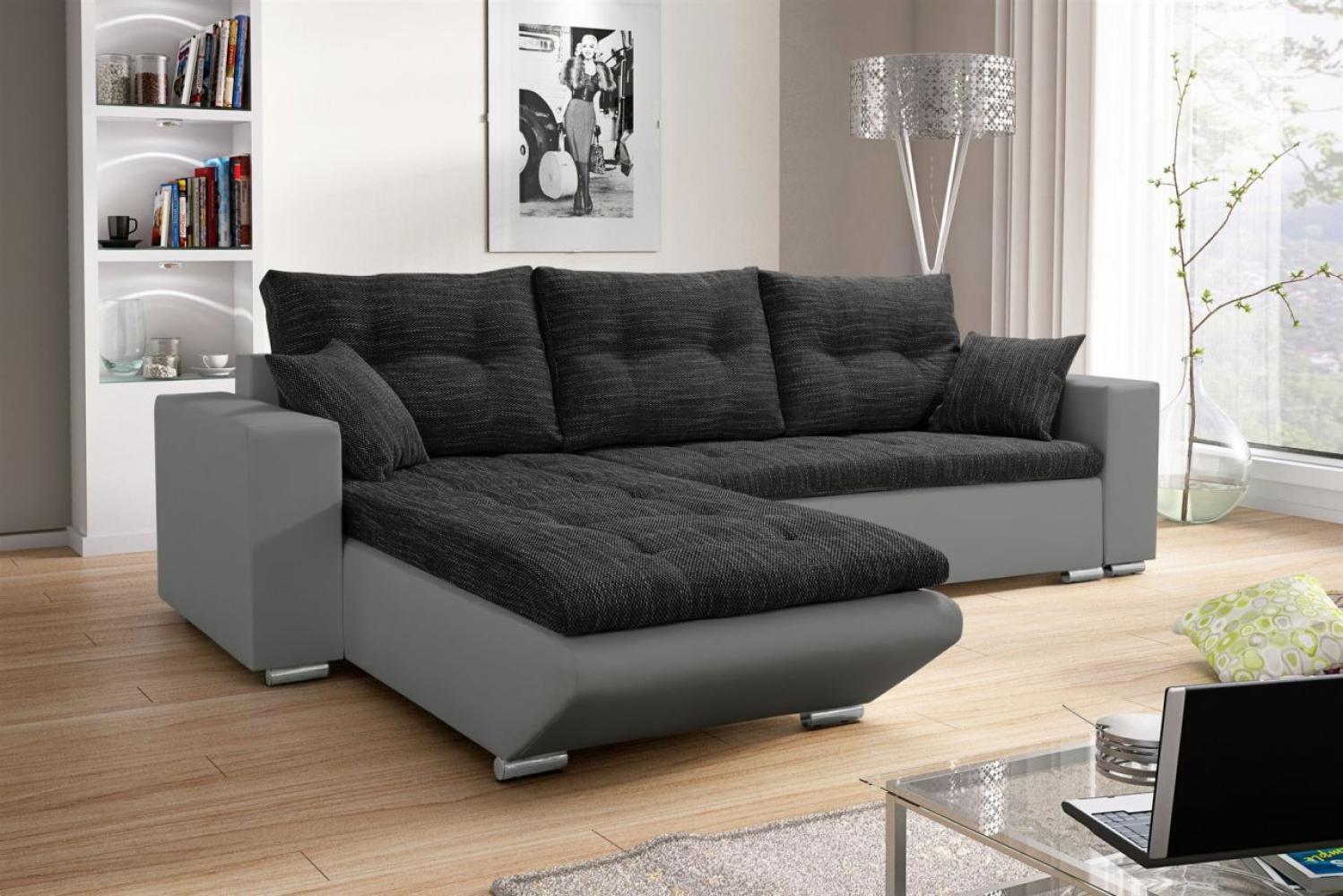 Ecksofa Sofa NINO mit Schlaffunktion Grau-Schwarz Ottomane Links Bild 1