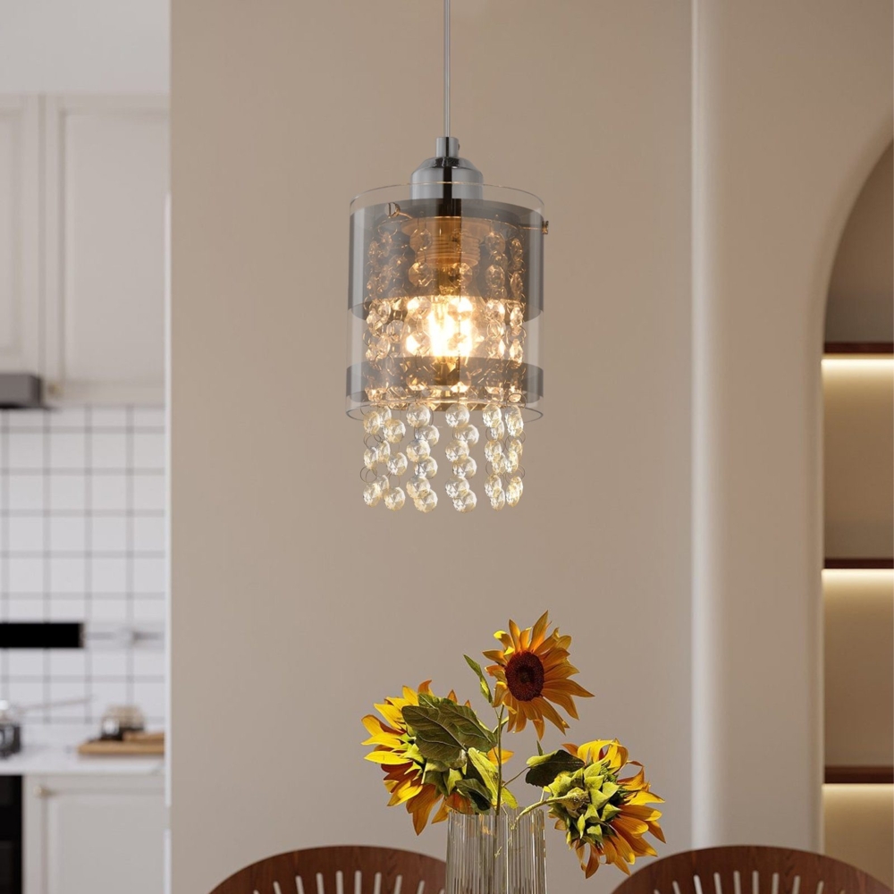 ZMH Pendelleuchte Modern Esstisch Hängelampe: 1 Flammig E27 Glas Hängeleuchte 150CM Max Höhenverstellbar Design Kristall Pendellampe für Wohnzimmer Schlafzimmer Küche Esszimmer Ohne Leuchtmittel Bild 1