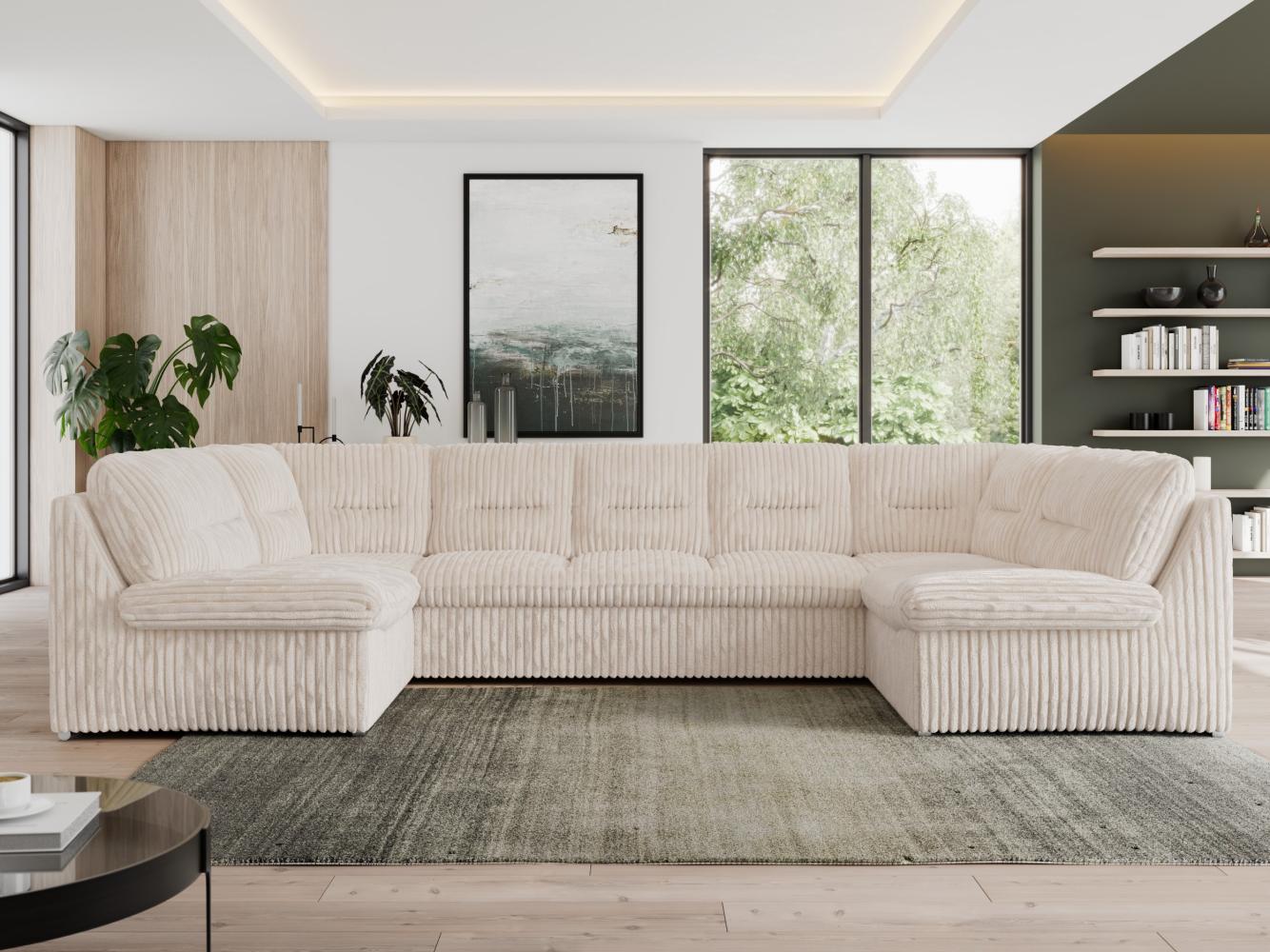 U-förmige Ecksofa, Bigsofa mit schlaffunktion, Wohnlandschaft XXL - MORBIDO U - Beige Cord - Topper T25 Bild 1