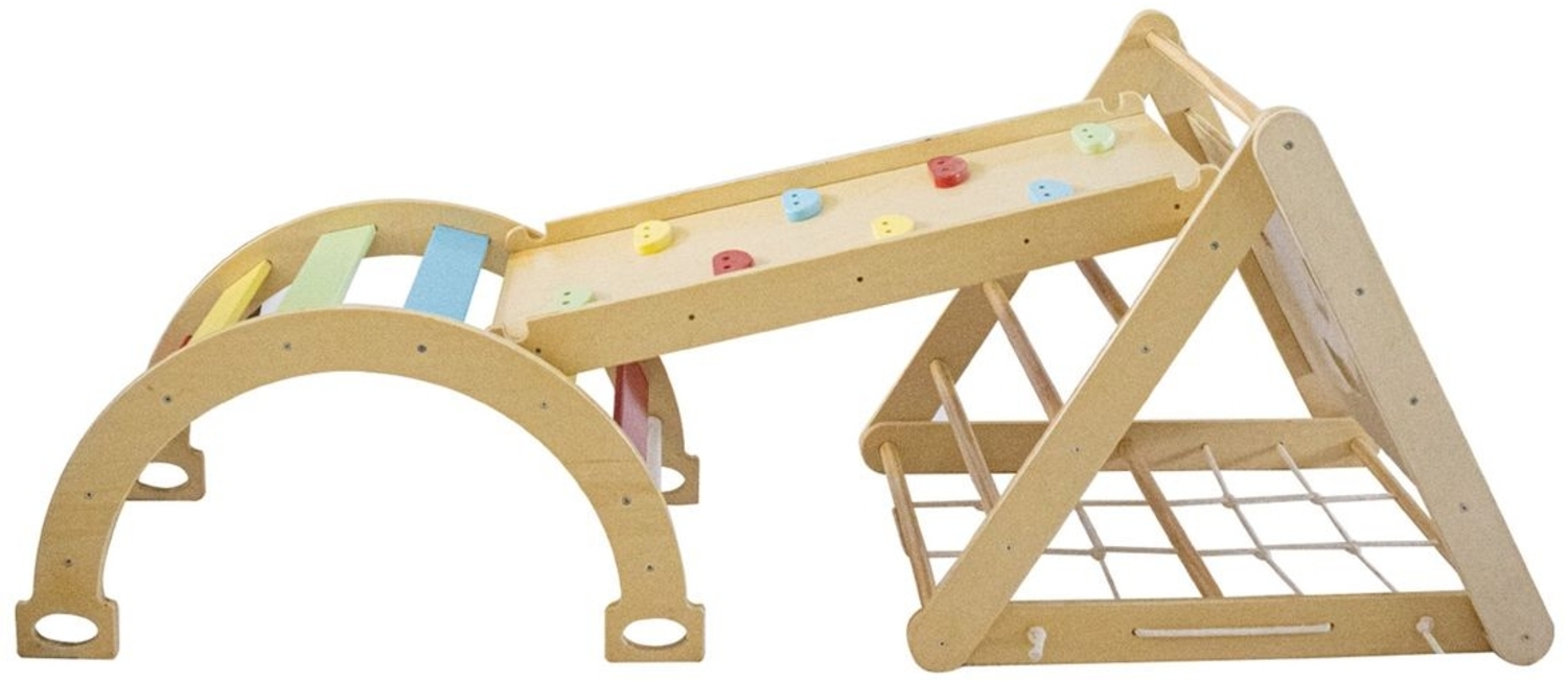 Chipolino Holz-Kindercenter 6 in 1 Kletterwand Rutsche Kletterseil Kletterrampe braun Bild 1