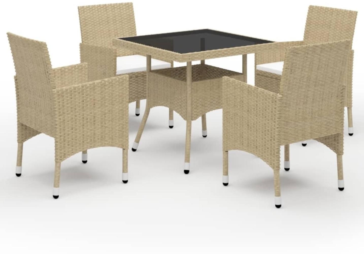 vidaXL 5-tlg. Garten-Essgruppe Poly Rattan und Glas Beige 3058320 Bild 1