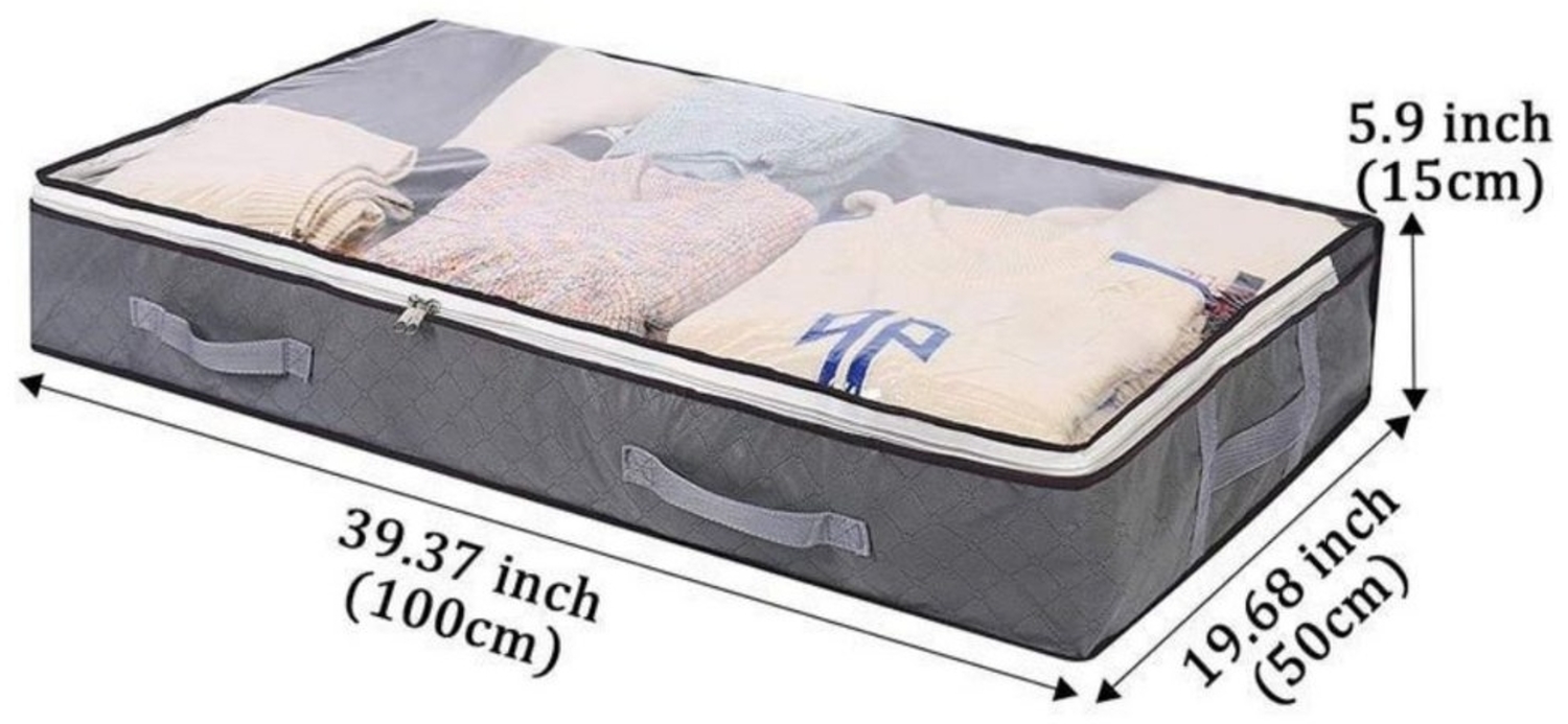 QUBEBU Unterbettkommode Aufbewahrungsbox Unterbettbox 75L Aufbewahrungstasche mit Deckel Griff (Vliesstoff. Die Größe der Aufbewahrungsbox beträgt: 100 x 50 x 15 cm, (1/2/3 Stück), zur platzsparenden Aufbewahrung von Saisontextilien,mit Reißverschluss Bild 1