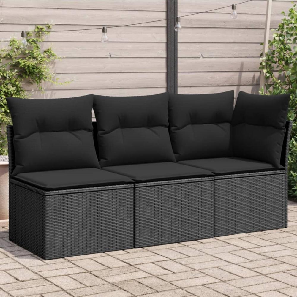 vidaXL Gartensofa mit Kissen 3-Sitzer Schwarz Poly Rattan 365987 Bild 1