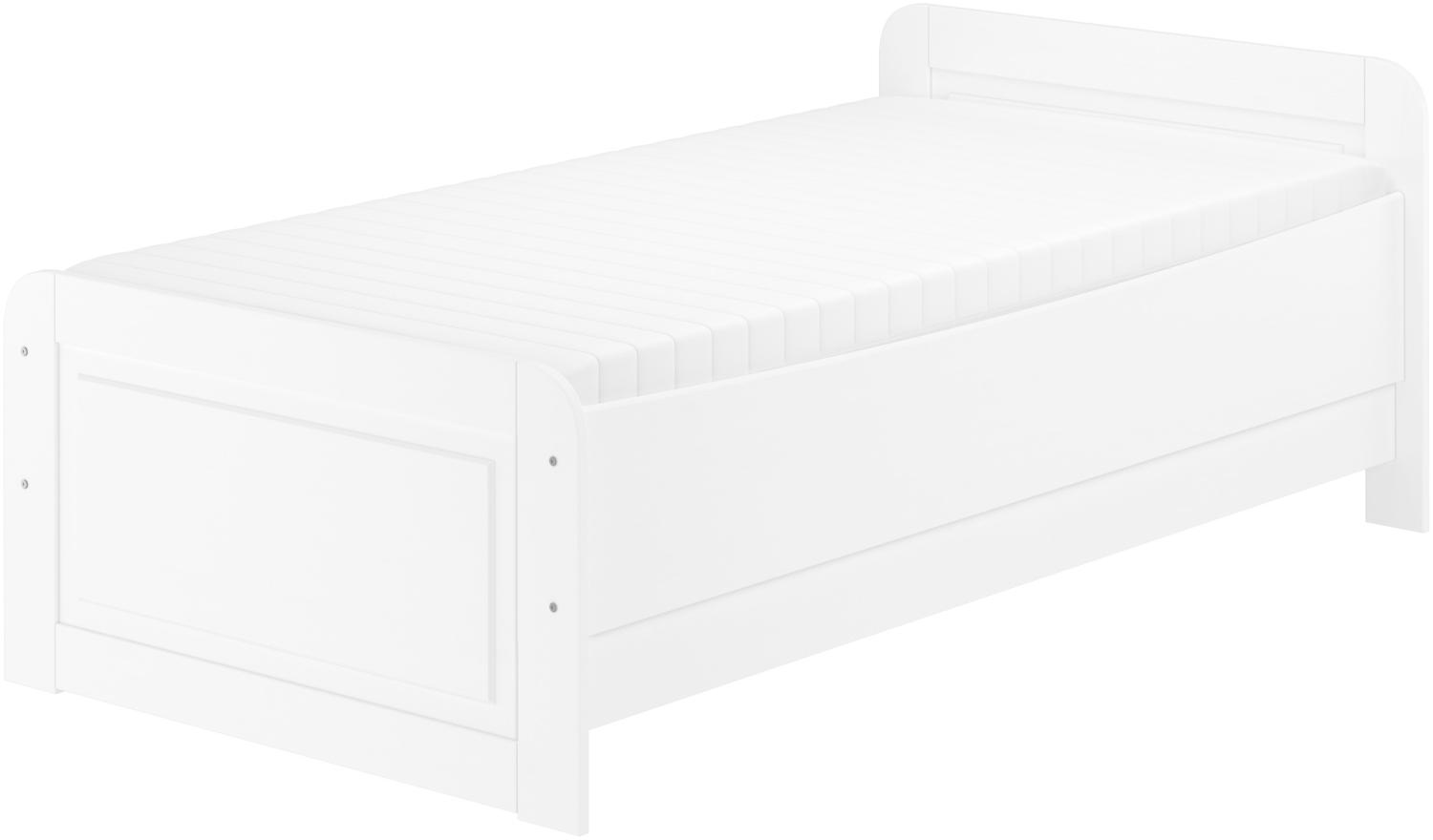 Weißes Seniorenbett extra hoch 90x200 Kiefer massiv Zubehör wählbar V-60.42W-09Rollrost und Matratze inkl. Bild 1