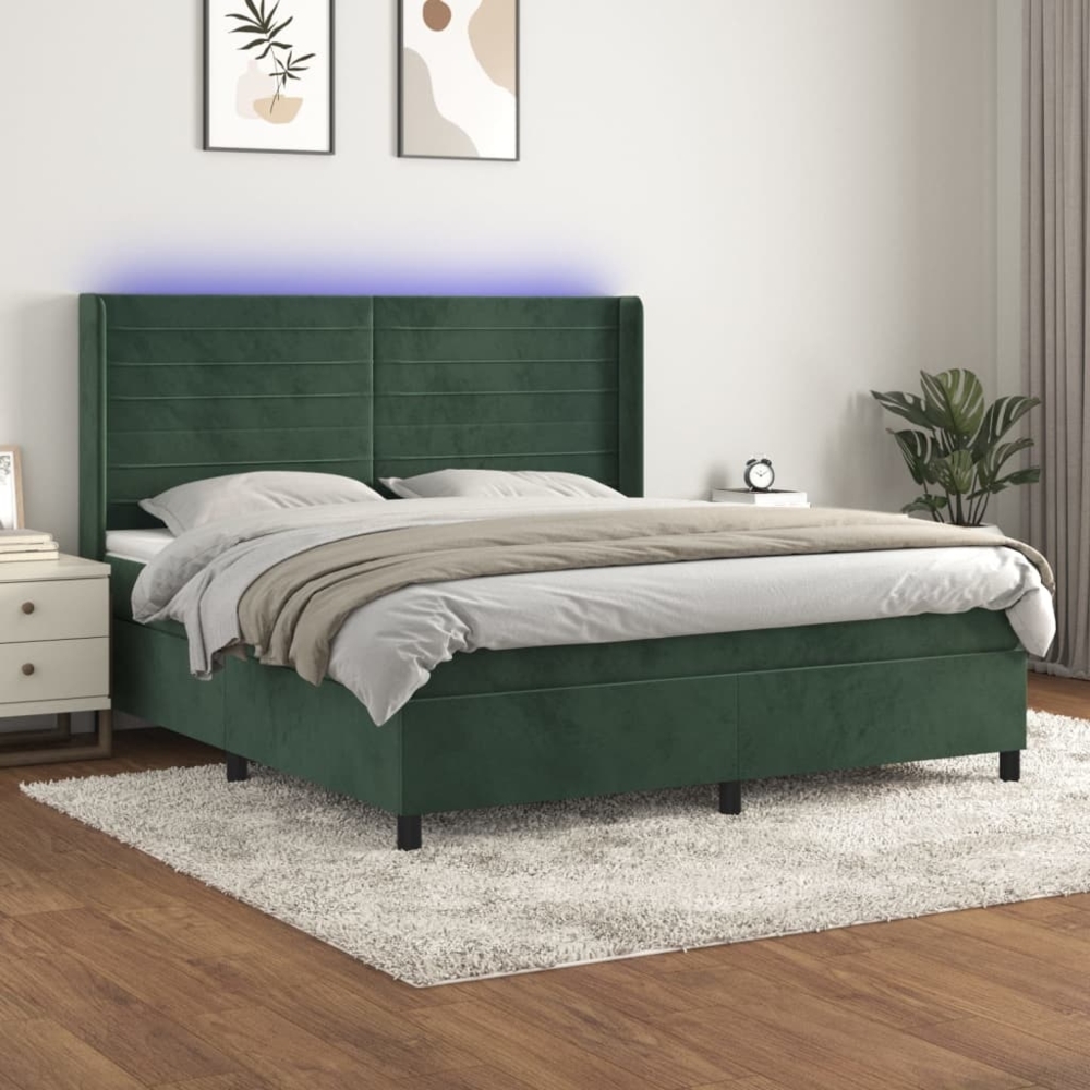 vidaXL Boxspringbett mit Matratze & LED Dunkelgrün 160x200 cm Samt 3139634 Bild 1