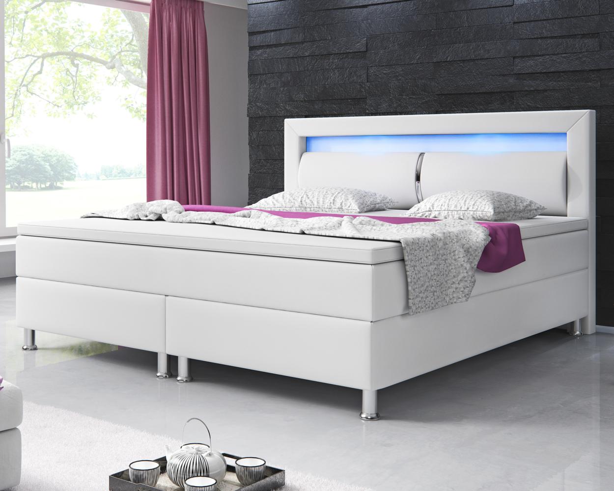 Boxspringbett Milano 180x200 cm Kunstleder Weiß Bild 1