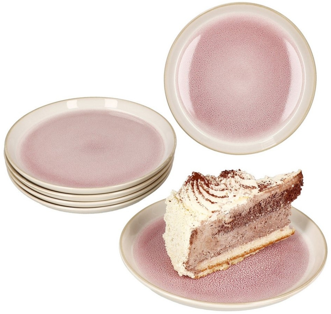 MamboCat Frühstücksteller 6x Reactive Glaze Paris Kuchenteller 6 Personen Creme Pink Bild 1