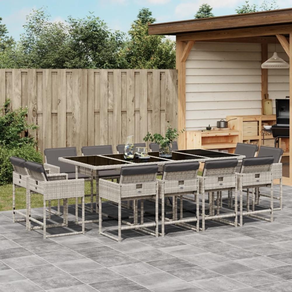 vidaXL 13-tlg. Garten-Essgruppe mit Kissen Hellgrau Poly Rattan 3211403 Bild 1