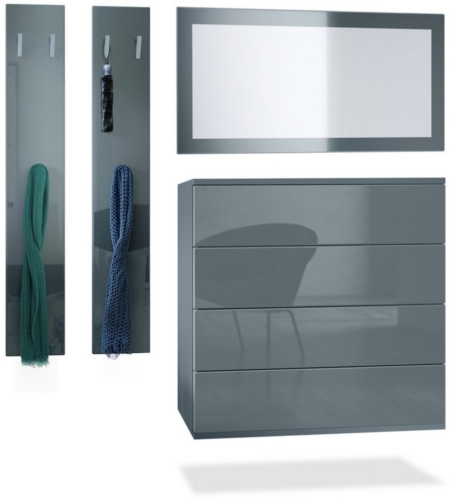 Vladon Garderoben-Set Horizon, (Garderoben-Set, bestehend aus 1 Kommode, 1 Spiegel und 1 Wandpaneel), Anthrazit matt/Grau Hochglanz Bild 1